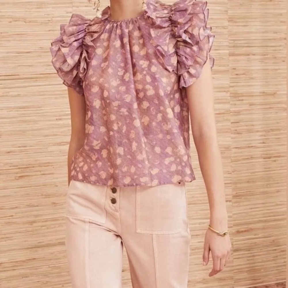 Ulla Johnson Manon Ruffled Short Sleeve Blouse / Top US2 NWOT - Picture 3 of 11